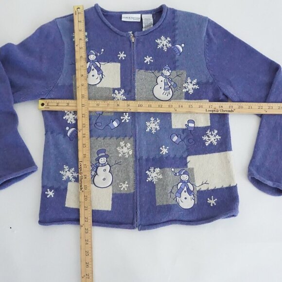 Vintage Croft Barrow Petite Purple Grey Embroidered Snowman Christmas Cardi S - Picture 4 of 11